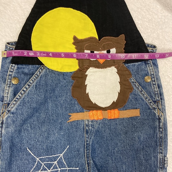 Faded glory denim blue jean Halloween appliqué overalls size 5/6 - Picture 7 of 11